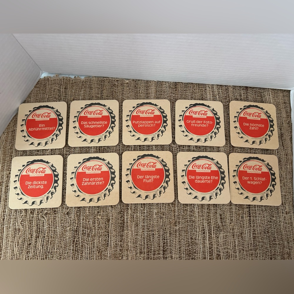 Coke Coca Cola German Paper Cardboard Coasters Set of 10. Collectible. Vintage